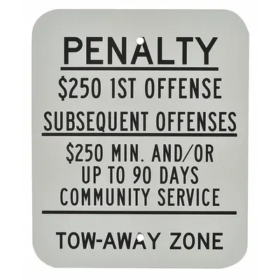 ADA No Parking Sign, NJ: 12 in x 10 in Nominal Sign Size, Aluminum, 0.063 in - Penalty $250 1st Offense Subsequent Offenses $250 min. And/Or Up To 90 Days Community Service Tow Away Zone Supplemental Signs (New Jersey)