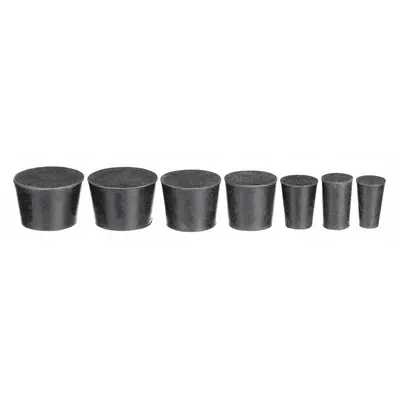 OEM Stopper Set: Natural Rubber, 00 to 7 Stopper Size, 25 mm Overall Ht, Black - Rubber Stoppers