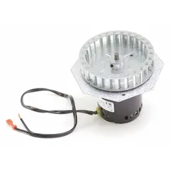 Induced draft blower for HVAC systems. Creates negative pressure to pull combustion gases through the heat exchanger and vent them outdoors. Used in gas-fired unit heaters and rooftop units.