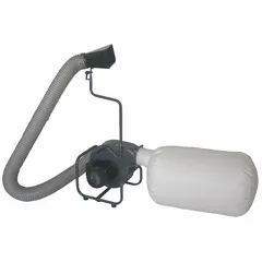 This portable single-stage wood dust collector operates on 115/230V AC with 550 cfm airflow and a noise rating of 79 dBA. It uses a bag for dust collection and is suitable for capturing wood dust and debris from woodworking machinery such as table saws, jointers, and planers in workshops and small production facilities.
