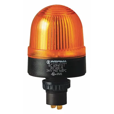 WERMA Warning Light: Yellow, Xenon, 24V DC, 2 1/4 in Overall Dia, 4 1/16 in Overall Ht - Wired Flashing Lights