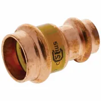 Straight press tube fitting for gas copper or bronze piping systems. Connects 1-1/2 in CTS and 1 in CTS pipe sizes. Suitable for use in gas lines within commercial and industrial combustion, HVAC, and process gas applications