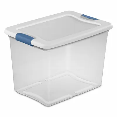 STERILITE Storage Tote: 6.3 gal, 16 1/4 in x 11 1/4 in x 11 5/8 in, Clear Body, White Lid - Clearview Totes with Latch-On Lids