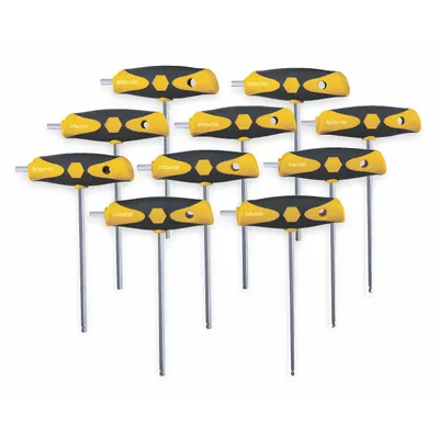 WIHA Hex Key Set: 6 - 10 Pieces, SoftGrip, T, SAE, Single Ball End, Long, 10 Pieces - T-Shaped Hex Key Sets