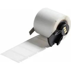 This precut vinyl label roll is designed for permanent wire and cable identification. The white matte surface accepts clear printing with the M611 printer series and M7-R4300 ribbon. Suitable for wire gauges from 10 AWG to 4 AWG in industrial control panels and electrical installations.