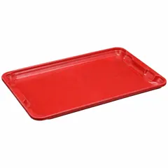 This red fiberglass lid measures 19 3/4 in x 12 1/2 in and is designed for use with stacking and nesting totes models 2TU12, 2TU13, and 4TH03. It provides protection for contents in extreme-temperature environments, such as foundries and heat-treating facilities, where temperatures can reach up to 850 °C. The fiberglass construction offers resistance to heat, debris, and contamination.