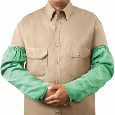 STEINER INDUSTRIES Flame-Resistant Sleeve: 18 in Sleeve Lg, Universal, Green, Elastic Cuff - Treated Cotton Welding Sleeves