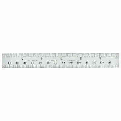 STARRETT Steel Rule, Spring Tempered: C636EM-6, 6 in / 150 mm, 0.05 in Thick, 0.5 mm/1/64 in - Steel Rulers