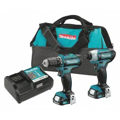 This 12V cordless combination kit includes a drill and an impact driver, both powered by the included battery. The drill is suited for drilling and screwdriving, while the impact driver provides high torque for fastening tasks. Compact and portable, this kit is commonly used for light construction, assembly, and maintenance work.