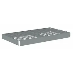 This wire decking shelf kit is designed for boltless shelving systems, providing a single straight shelf configuration. It includes four beams and features a steel frame with a gray finish, zinc-plated decking and frame, and 5 ga decking. The shelf supports up to 2,500 lb of evenly distributed goods, suitable for warehouse and industrial storage.