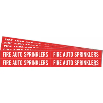 BRADY Pipe Marker: Fire Auto Sprinklers, Red, White, Fits 3/4 to 2 3/8 in Pipe O.D. - Fire Auto Sprinklers Adhesive Pipe Markers
