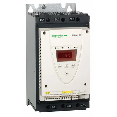 SCHNEIDER Soft Start: 208-600V AC, 62 A Output Current, With Bypass, IP20/NEMA 1 - Schneider Altistart ATS 22
