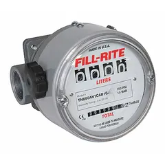 This nutating disc totalizer is designed for measuring diesel, fuels, and kerosene. It features a mechanical 4-digit display, Buna-N seals and O-rings, and an accuracy of +/-2%. The meter provides a standard frequency pulse output and measures in liters with an FNPT connection. Typical applications include fuel transfer, fleet fueling, and agricultural operations.