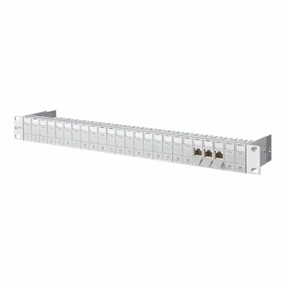 METZ CONNECT Patch Panel: Rack, ABS, IDC Connection x RJ45, 180° Mounting Angle - Voice & Data Housings, Panels & Connector Components