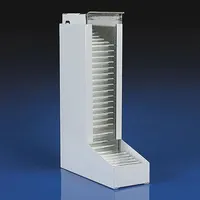 This metal test tube dispenser is designed to organize and dispense 10x75 mm and 12x75 mm tubes. It provides one-handed access to tubes, facilitating efficient sample handling and storage in laboratory and clinical settings