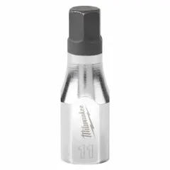 This MILWAUKEE hex bit socket features a 3/8 in drive and an 11 mm metric hex tip for driving hex-head fasteners. With a 2 3/16 in overall length, it is suited for assembly, maintenance, and repair tasks in automotive, machinery, and equipment applications.