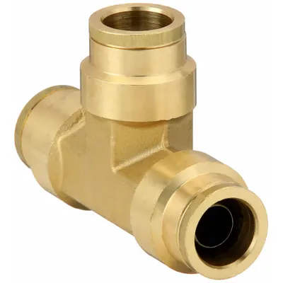 PARKER Push-Fit Tee Fitting: 5/8 in OD x 5/8 in OD x 5/8 in OD Fitting Size - Brass Air Brake Fittings