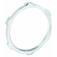 This steel, zinc-plated locknut is designed for use with 2-inch trade size IMC threaded conduit. It secures conduit connections to boxes, enclosures, or panels, providing mechanical continuity and grounding in electrical systems. Suitable for industrial installations where vibration resistance is required.