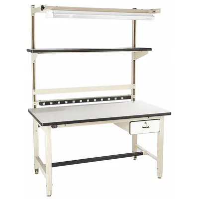 PRO-LINE Workstation: Adj Ht, Laminate, 60 in x 30 in, 5,000 lb Overall Load Capacity - Workstations with Power, Storage & Overhead Lighting
