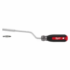 This offset multi-bit screwdriver includes two tips: a #2 Phillips and a slotted tip with 2 in/3/16 in tip size. The magnetic tip holds fasteners securely. Suitable for driving fasteners in confined spaces where a straight screwdriver cannot be used.