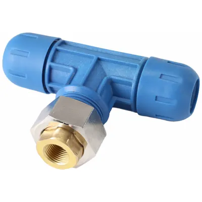 RAPIDAIR Compression Tee Fitting: 1 in OD x 1 in OD x 1/2 in OD x 1/2 in Pipe Size - Compressed Air System Nylon Compression Fittings
