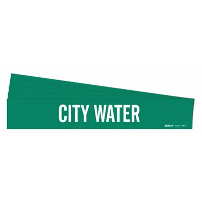 BRADY Pipe Marker: City Water, Green, White, Fits 2 1/2 to 7 7/8 in Pipe O.D. - City Water Adhesive Pipe Markers