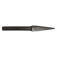Steel cape chisel with a 3/16 in blade width and 5 3/4 in overall length. Plain grip handle. Used for cutting keyways, slots, and grooves in metal. Meets ASME B107.410-2008 standards