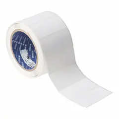 This roll contains 850 precut labels measuring 1 1/4 in x 2 3/4 in, made from acrylic material with permanent adhesive and an inkjet print-receptive surface. Designed for use with the J4000 printer series, these labels are suitable for industrial identification tasks such as asset labeling, cable marking, and safety signage where durable, printed labels are required.