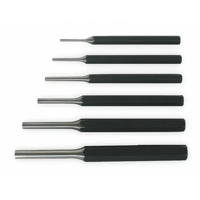WESTWARD Flat-Tip Pin Removing Punch Set, 6 Pieces, Steel, SAE - Flat-Tip Pin Removing Punch Sets