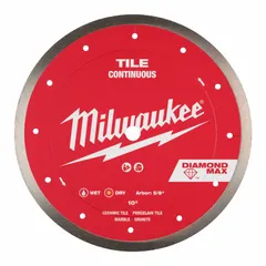 This 10-inch diameter diamond blade is designed for cutting tile, granite, and marble. It features a 5/8-inch arbor and supports both wet and dry operation. Suitable for use with angle grinders in masonry and tile installation applications.
