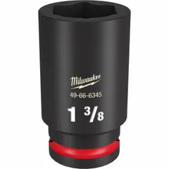This 3/4" drive impact socket features a 1-3/8" SAE hex size with a 6-point deep design and friction retention. The black phosphate finish provides corrosion resistance. Suitable for heavy-duty fastening and loosening with impact tools in automotive, construction, and industrial maintenance applications.
