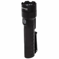 Intrinsically safe dual-light handheld flashlight with 240 lumen output and 170 meter beam. Black polymer construction. Requires 3 AA batteries. Suitable for use in hazardous environments where intrinsic safety is required.