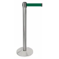 QUEUEWAY Barrier Post with Belt: Dark Green, No Pattern, No Legend, 10 ft Belt Lg, Silver (MPN QPLUS-1P-G7)