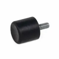 Cylindrical vibration-isolating mount with male x non-threaded style and M10 thread. Body made of natural rubber. Used to reduce transmitted vibration and shock in industrial machinery, pumps, compressors, conveyors, and control panels