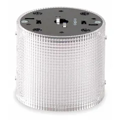 Multimode light module for visual indication in industrial environments. Operates at 120V AC with a clear lens. Provides flashing or steady light modes. Overall diameter 3 15/16 in. Compatible with FEDERAL SIGNAL LSLD series.