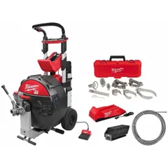This Milwaukee cordless drum machine head kit and cable assembly is designed for use with MX FUEL systems. It is intended for cleaning 3 in to 6 in diameter pipes, such as sewer lines and drains. The kit includes the necessary components for professional drain cleaning applications.