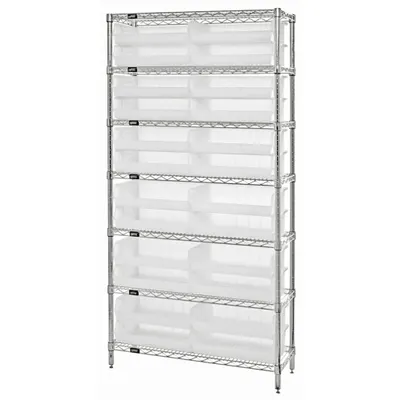 QUANTUM STORAGE SYSTEMS Shelving Unit: 36 in x 12 in x 74 in, 1 Sided, 24 Bins, Open - Wire Stationary Bin Shelving with Closed-Front Bins