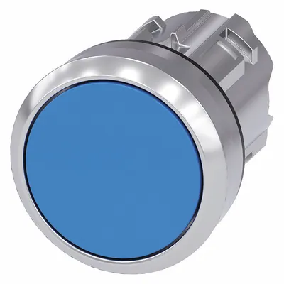 Siemens Flush Push Button: Blue, 22 mm Mounting Size, Metallic - Flush-Mount & Recessed Push-Button Operators