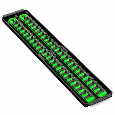 ERNST MANUFACTURING Socket Organizer: Green, 3 5/8 in Overall Wd, 44 Posts/Slots - Socket Rails & Trays
