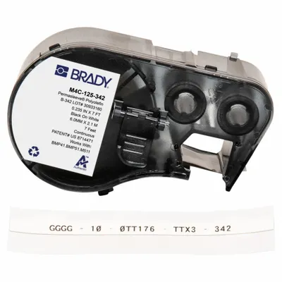 BRADY Sleeve Label: 1/4 in, Polyolefin, White (Matte) - Brady Continuous Sleeve Label Roll Cartridges