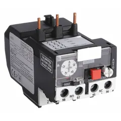 IEC thermal overload relay with integrated bimetallic elements, eliminating the need for separate thermal units. Features 1NO/1NC auxiliary contacts and phase loss sensitivity. Adjustment range 12 A to 18 A. Compatible with Dayton contactors rated 9 to 18 Amps. Used for motor protection in industrial control panels, conveyors, pumps, and HVAC equipment.