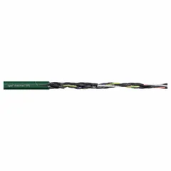 This continuous flexing control cable from the Chainflex CF5 series features 4 conductors of 17 AWG single copper wire with a PVC jacket and a 600 V rating. It includes a ground conductor, is flame retardant, and meets WTTC UL 2277 standards. Suitable for use in cable carriers (e-chains) and other dynamic applications requiring repeated bending and movement.