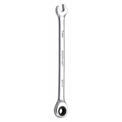 WESTWARD Combination Wrench: Alloy Steel, Chrome, 7 mm Head Size, 5 1/8 in Overall Lg - Metric 12-Point Ratcheting Combination Wrenches