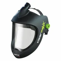 This welding faceshield features a clear, anti-fog/scratch-resistant nylon visor with 8-inch height and width, mounted on black headgear. It is designed for protection against sparks, debris, and impact during welding and grinding operations in industrial environments