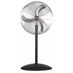 This Dayton industrial pedestal fan features a 30-inch blade diameter and a 1/3 hp single-phase motor operating at 115V AC. It offers three speeds in a non-oscillating configuration, providing direct airflow for cooling personnel, ventilating equipment, or circulating air in large spaces such as warehouses, factories, and workshops.