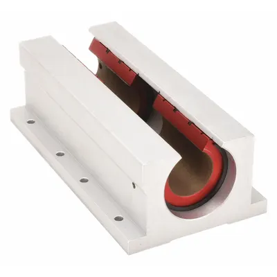 PBC LINEAR Mounted Linear Bearing: Twin, Self-Aligning, 1 in Inside Dia, Frelon Gold - Twin Open Self-Aligning Pillow Block Linear Plain Bearings