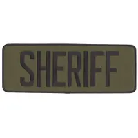 HEROS PRIDE Embroidered Patch: Sheriff, 11 in x 4 in, Black/Olive, Polyester/Rayon, Back (MPN 5248)