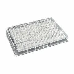 96-well deep well plate with 0.4 mL round wells, 7 mm diameter, made of colorless polypropylene. RNase/DNase free for nucleic acid work. Suitable for high-throughput sample storage, processing, and assay preparation in molecular biology and microbiology laboratories.