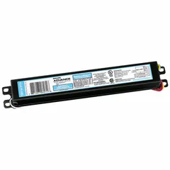 Programmed rapid start electronic fluorescent ballast for two F40BX lamps. Rated 54 W, 120 to 277V AC input. Overall length 9 1/2 in. Used in commercial and industrial lighting fixtures.