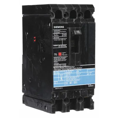 Siemens Molded Case Circuit Breaker: 15 A Amps, 18kA at 480V AC, Fixed, Load Side Lug - ED-Frame Siemens Molded Case Circuit Breakers